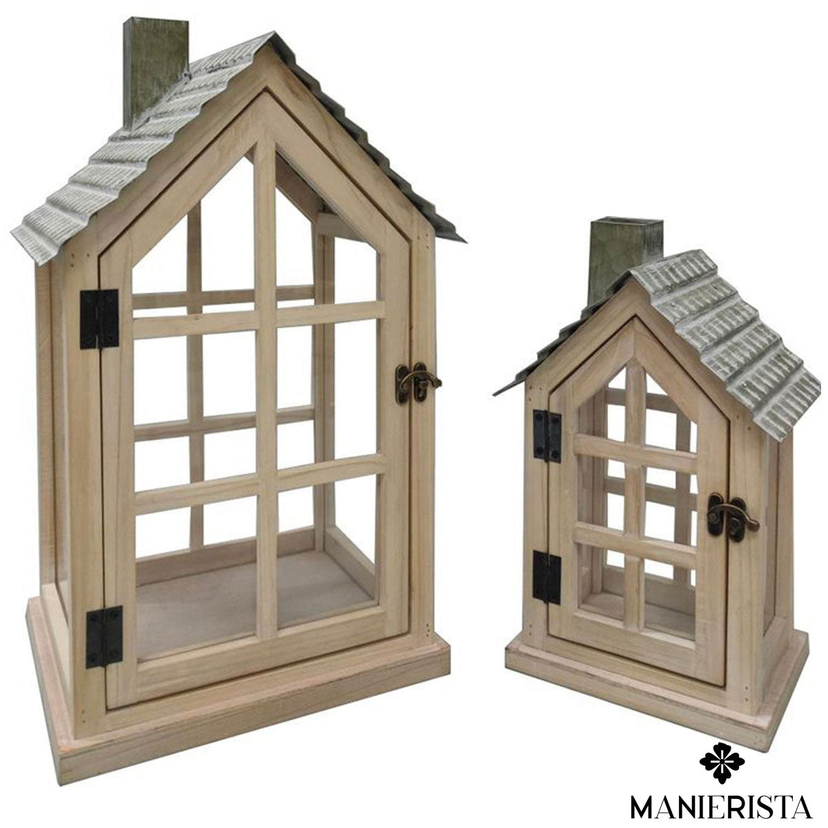 Set di due lanterne in legno - grigio