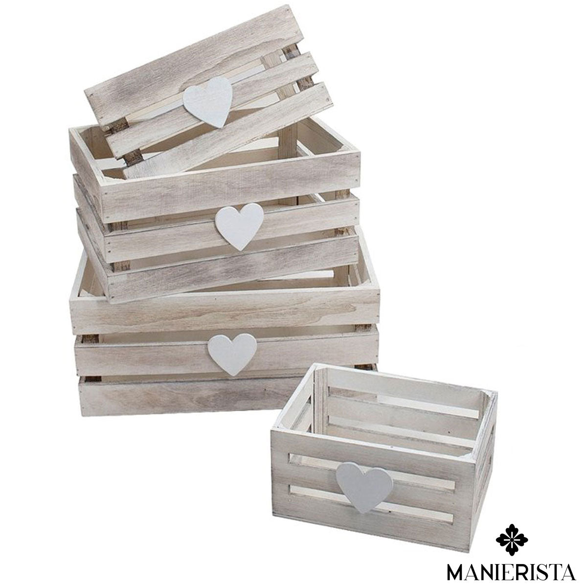 Set di quattro cassette sbiancate