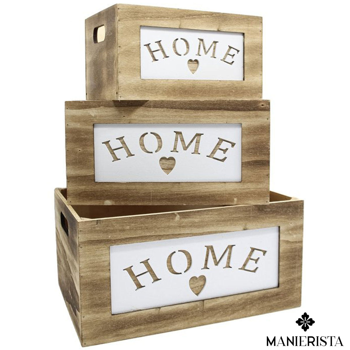 Set di tre cassette in legno "home"