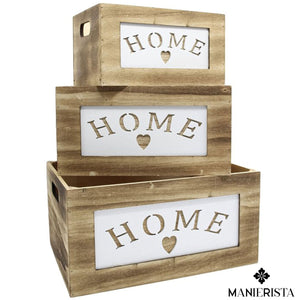 Set di tre cassette in legno "home"