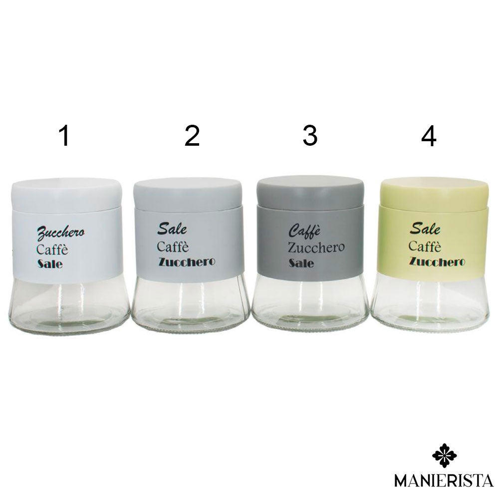 Barattolini in vetro e metallo - zucchero, caffè e sale