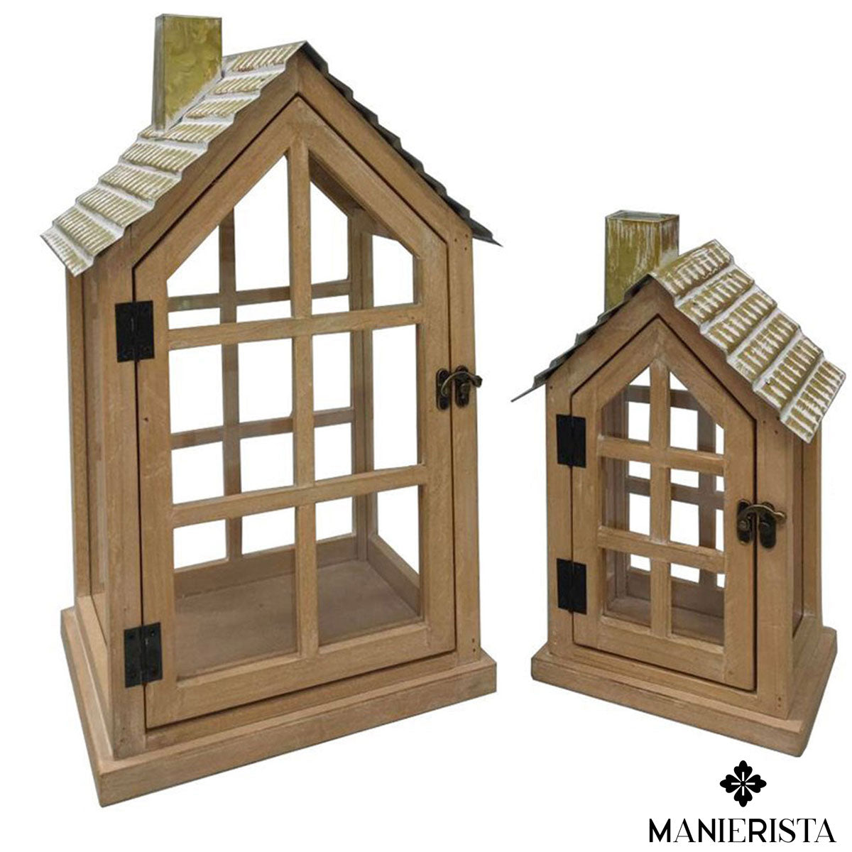 Set di due lanterne in legno - marrone