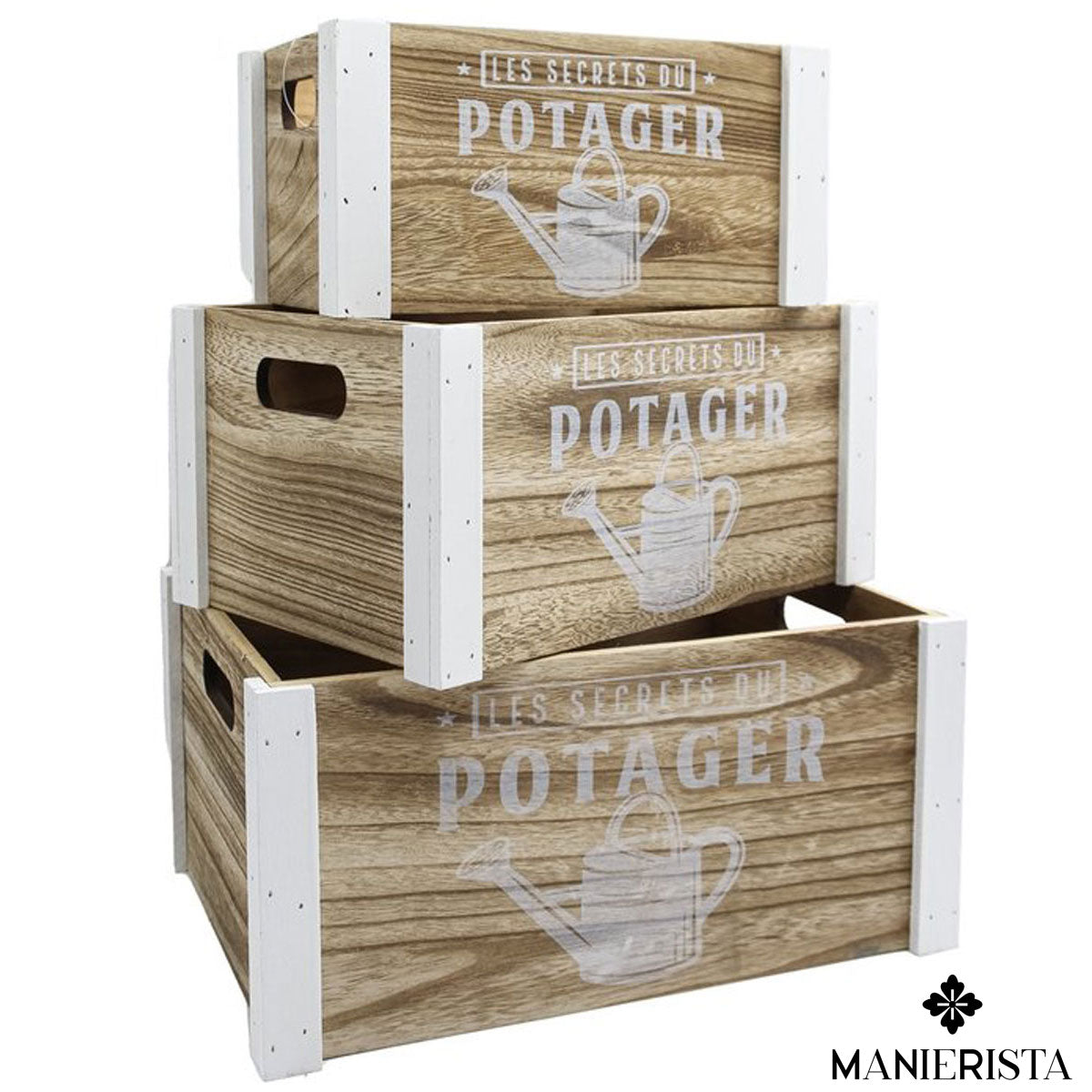 Set di tre cassette con disegno annaffiatoio