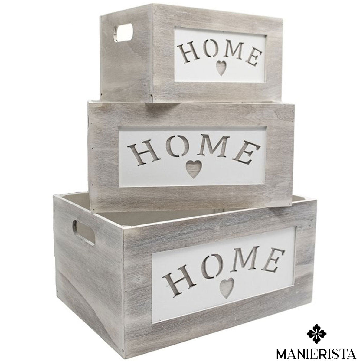 Set di tre cassette in legno "home"