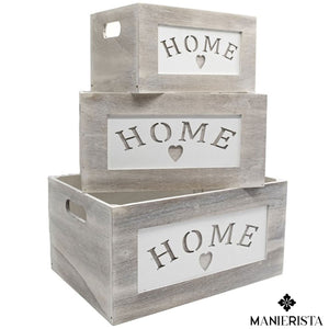 Set di tre cassette in legno "home"