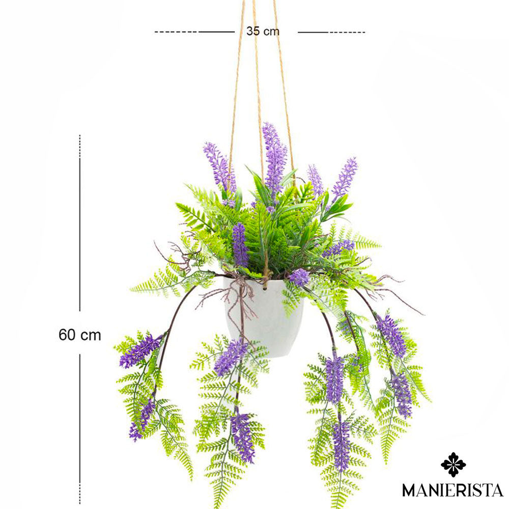 Vasetto da appendere con lavanda e foglie di felce