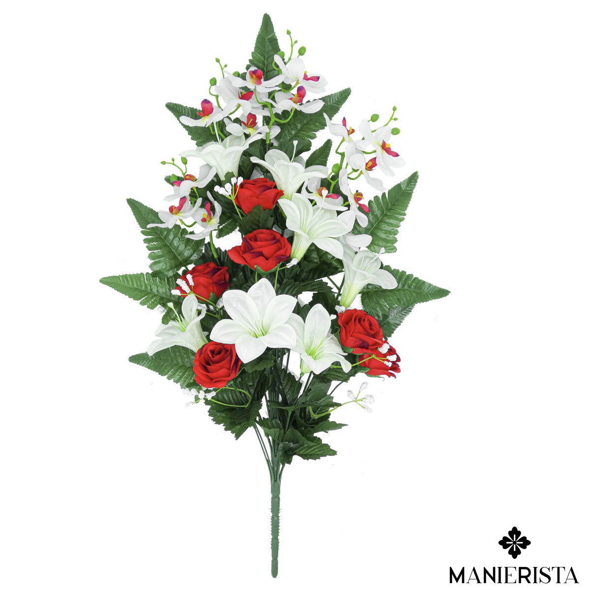 Bouquet grande di gigli, boccioli di rose e orchidee