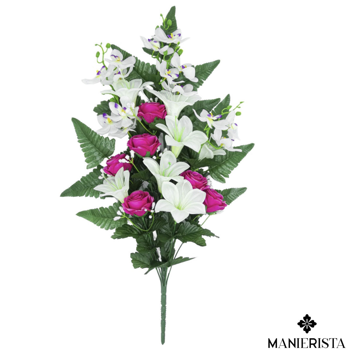 Bouquet grande di gigli, boccioli di rose e orchidee