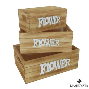 Set di tre cassette in legno eco "flower"