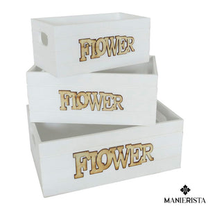 Set di tre cassette in legno eco "flower"