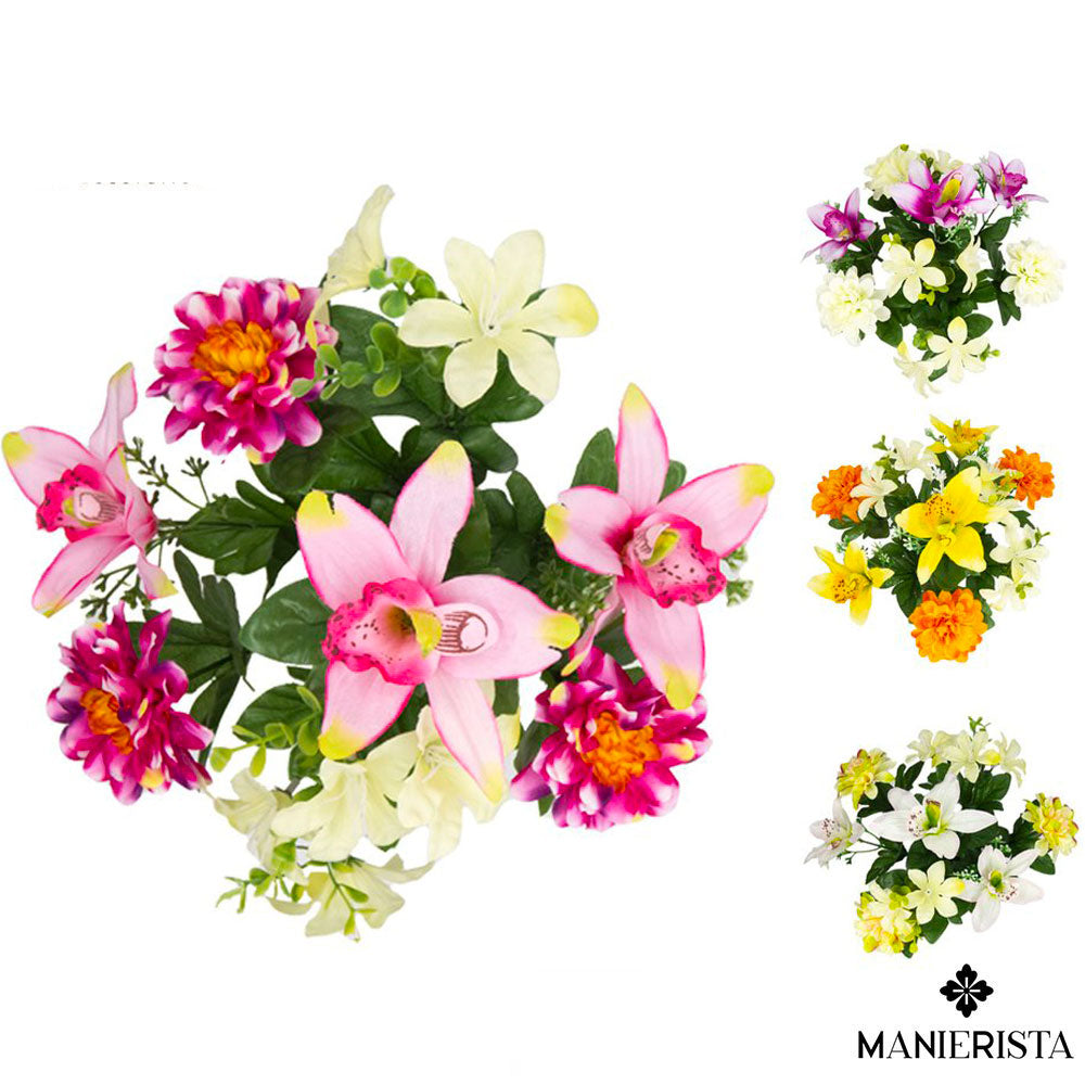 Bouquet di zinnie e orchidee