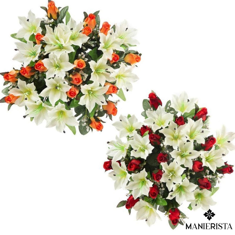 Bouquet di gigli e boccoli di rosa