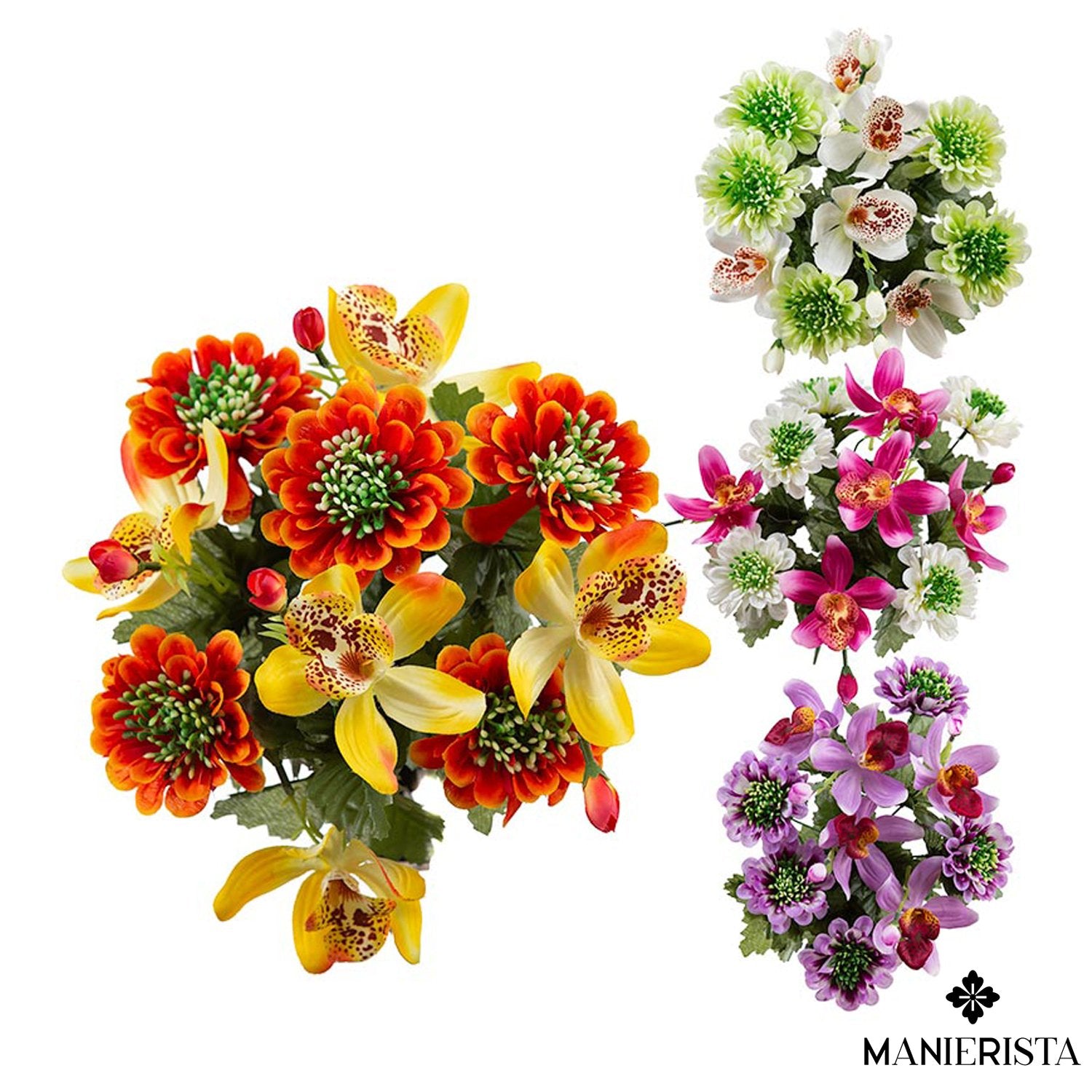 Bouquet di zinnie e orchidee